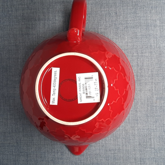 Handled Batter Mixing Bowl Pottery Baking Red Embossed Pattern Bake Baker - Picture 5 of 5